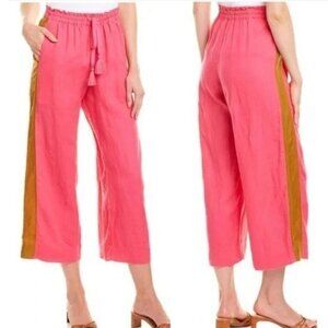J. Crew Pink Brown Side Stripe Drawstring Linen Crop Pants- 29964